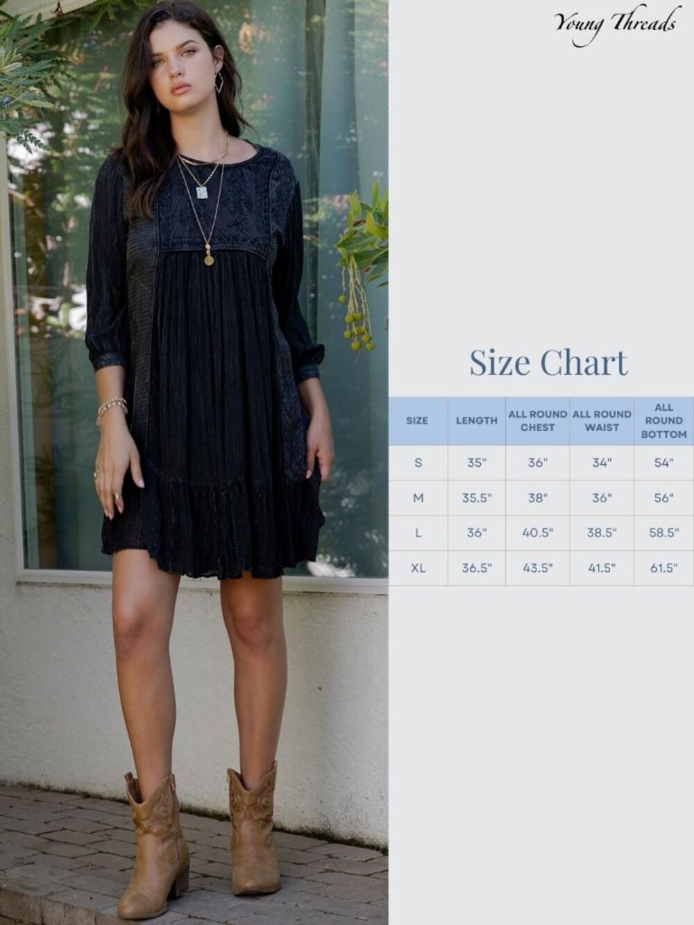 Boho Embroidered Ruffle Hem Babydoll Dress - Picture 6 of 7